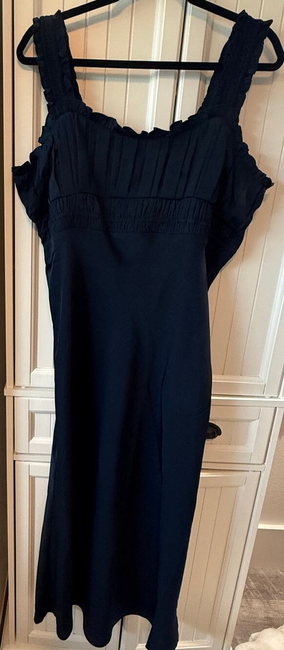 Lucky Brand ruched bodice slip midi dress Navy Blue XXL NWT